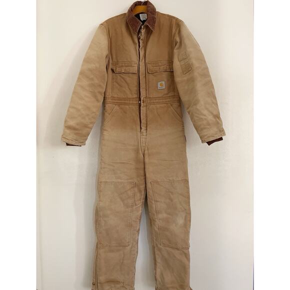 VTG Carhartt X02 Coveralls BRN 40 Men Brown Canvas Duck Quilt Insulated Lining - Picture 1 of 13